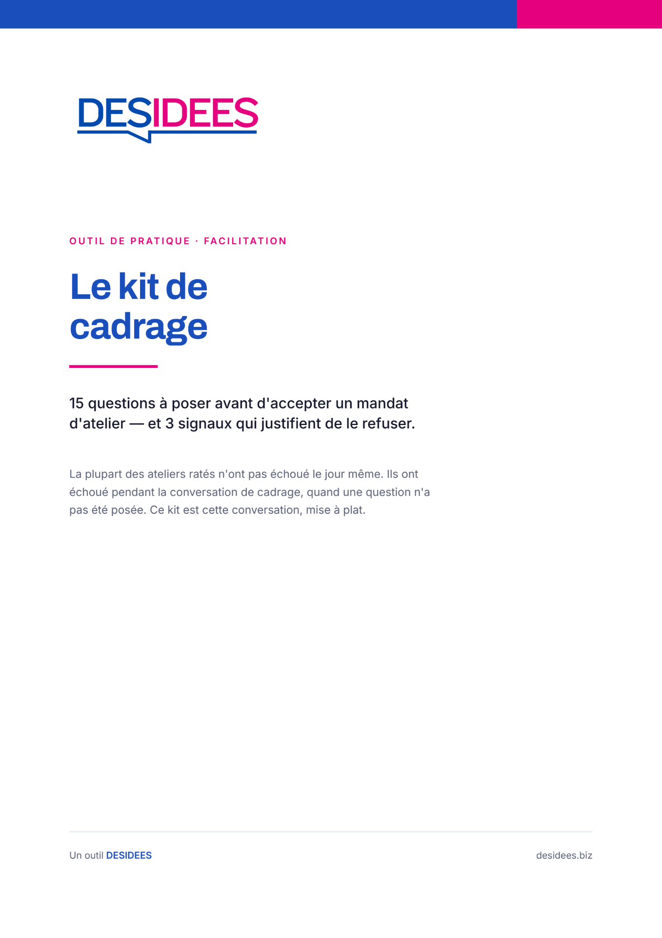 Couverture du Kit de cadrage, un PDF gratuit pour les facilitateurs